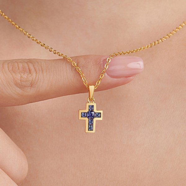 Personalised Tiny Birthstone Cross Necklace Dainty Jewellery Birthday Communion Gift for Christian Catholic Women