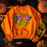 Personalized Cute Halloween Spider Bat Spooky MAMA Soft Sweatshirt with 1-6 Names and Title Birthday Holiday Halloween Gift for Mom Grandma