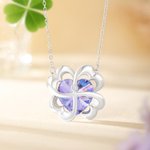 Personalized Four-Leaf Clover Heart-Shaped Gemstone Necklace with Birthstone Christmas Anniversary Birthday Gift for  Mom Girlfriend Wife