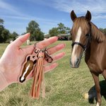 Personalized Cute Horse Face Photo PU Leather Keychain with Name and Tassel Bag Accessories Equestrian Anniversary Birthday Gift for Horse Lovers