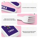 Personalized Cartoon Boy Girl Safe Stainless Steel Kid's Fork Spoon Knife 3 Pcs Cutlery Set with Case and Name Birthday Back to School Gift for Kids