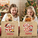Personalisierte Weihnachtsmannmütze Initialen Cartoon Charakter große Jute Tote Tasche mit Namen Weihnachtsfeier Geschenk für Familie
