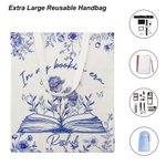 Personalized In My Bookish Era Toile De Jouy Design Birth Flower Canvas Bag with Name Birthday Gift for Reading Lover Bookworm