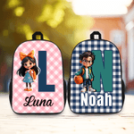 Personalized Cartoon Character Large Kid Backpack with Name  Initial and Side Pockets Back to School Birthday Gift for Boys Girls