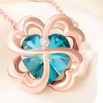 Personalized Four-Leaf Clover Heart-Shaped Gemstone Necklace with Birthstone Christmas Anniversary Birthday Gift for  Mom Girlfriend Wife