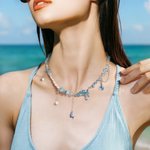 Personligt strandfödelse snäckskal naturpärla och sten pärlhalsband med initialer sommar semester födelsedag årsdag gåva för kvinnor