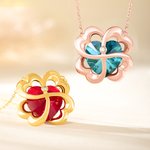 Personalized Four-Leaf Clover Heart-Shaped Gemstone Necklace with Birthstone Christmas Anniversary Birthday Gift for  Mom Girlfriend Wife