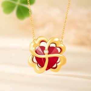 Personalised Four-Leaf Clover Heart-Shaped Gemstone Necklace with Birthstone Christmas Anniversary Birthday Gift for Mom Girlfriend Wife
