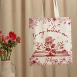 Personalized In My Bookish Era Toile De Jouy Design Birth Flower Canvas Bag with Name Birthday Gift for Reading Lover Bookworm