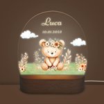 Personalized Bear Fox Cute Animal LED Night Light with Wooden Base and Name Nursery Decor Baby Shower Birthday Gift for Girls Boys