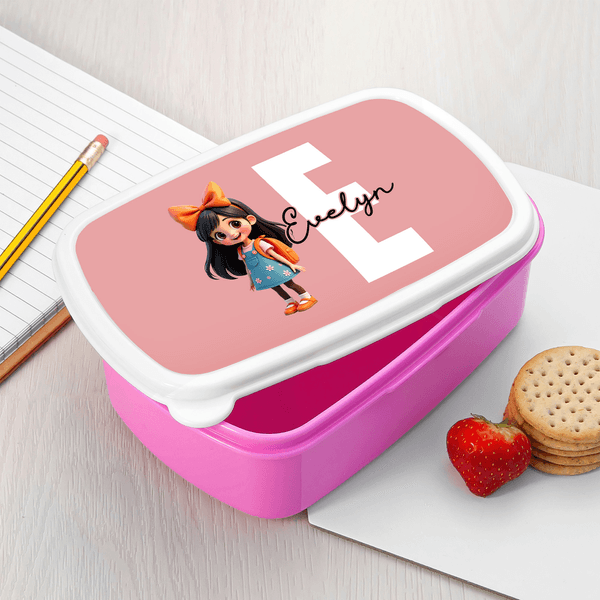 Fiambrera de viaje personalizada con nombre e inicial de un simpático personaje de dibujos animados multicolor Regalo de cumpleaños de vuelta al cole para niños