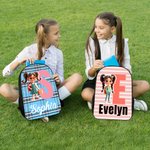 Personalized Cartoon Character Large Kid Backpack with Name  Initial and Side Pockets Back to School Birthday Gift for Boys Girls