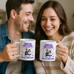 Personalized Cute Cartoon Couple 11 oz 15 oz Ceramic Coffee Mug with Name and Text Bridal Party Anniversary Gift for Couples