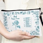 Personalised Toile De Jouy Birth Flower Bible Chapter Name Makeup Bag with Wrist Strap Baptism Birthday Christmas Gift for Women Christians