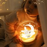 Personalized Dreamy Moon Forest Animal LED Night Light with Name Text and Wooden Base Nursery Room Decor Birthday Baby Shower Gift for Baby Kid