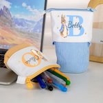 Personalized Peter Rabbit Corduroy Stand-Up Telescopic Pencil Bag with Name and Initial School Stationery Back to School Gift for Kids
