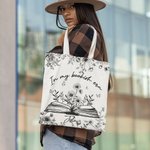 Personalized In My Bookish Era Toile De Jouy Design Birth Flower Canvas Bag with Name Birthday Gift for Reading Lover Bookworm