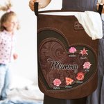 Personalized Birth Flower Waterproof Laundry Basket with Handle and Title Name Birthday Housewarming Gift for Mom Grandma