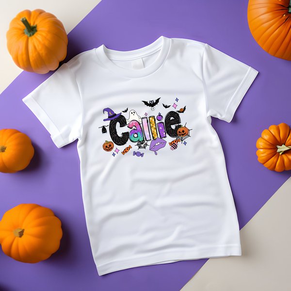 Personalized Pumpkin Ghost 100% Cotton Kid T-shirt with Name Halloween Gift for Boys Girls