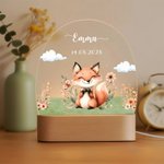 Veilleuse LED Personnalisée avec Motif d'Animal Mignon et Nom Socle en Bois Décoration de Chambre d'Enfant Cadeau d'Anniversaire pour Filles Garçons