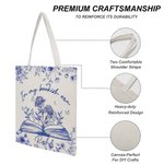 Personalized In My Bookish Era Toile De Jouy Design Birth Flower Canvas Bag with Name Birthday Gift for Reading Lover Bookworm