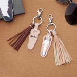 Personalized Cute Horse Face Photo PU Leather Keychain with Name and Tassel Bag Accessories Equestrian Anniversary Birthday Gift for Horse Lovers