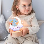 Personalized Dreamy Moon Forest Animal LED Night Light with Name Text and Wooden Base Nursery Room Decor Birthday Baby Shower Gift for Baby Kid