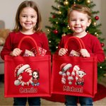 Personalisierte Weihnachtsmannmütze Initialen Cartoon Charakter große Jute Tote Tasche mit Namen Weihnachtsfeier Geschenk für Familie