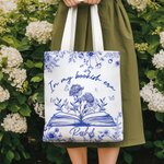 Personalized In My Bookish Era Toile De Jouy Design Birth Flower Canvas Bag with Name Birthday Gift for Reading Lover Bookworm