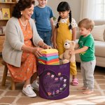 Personalized Birth Flower Waterproof Laundry Basket with Handle and Title Name Birthday Housewarming Gift for Mom Grandma