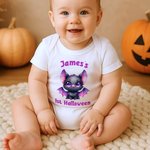 Personalized Cartoon Bat Pumpkin 100% Cotton Baby Bodysuit Kid T-shirt with Name and Text Halloween Gift for Baby Boys Girls