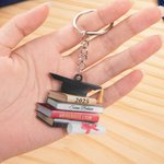 Porte-clés Personnalisé avec Motif Sac Livre Mortier 3D Nom et Année Cadeau Remise de Diplôme Classe de 2025 pour Diplômés
