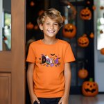 Personalisierte Kürbis Geist 100% Baumwolle Kind T-Shirt mit Namen Halloween Geschenk für Jungen Mädchen