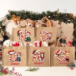 Personalisierte Weihnachtsmannmütze Initialen Cartoon Charakter große Jute Tote Tasche mit Namen Weihnachtsfeier Geschenk für Familie