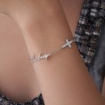 Henkilökohtainen Minimalistinen Cross Rannekoru nimi Syntymäpäivä Ristiäiset Kaste lahja naisille