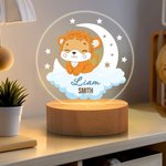 Personalized Dreamy Moon Forest Animal LED Night Light with Name Text and Wooden Base Nursery Room Decor Birthday Baby Shower Gift for Baby Kid