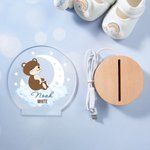 Personalized Dreamy Moon Forest Animal LED Night Light with Name Text and Wooden Base Nursery Room Decor Birthday Baby Shower Gift for Baby Kid