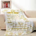 Personlig blommig skiss foto 2-6 tecken mjuk pläd med namn och text heminredning födelsedagspresent för systrar besties