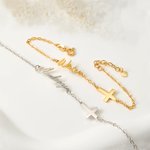 Henkilökohtainen Minimalistinen Cross Rannekoru nimi Syntymäpäivä Ristiäiset Kaste lahja naisille