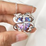 Personalized Four-Leaf Clover Heart-Shaped Gemstone Necklace with Birthstone Christmas Anniversary Birthday Gift for  Mom Girlfriend Wife