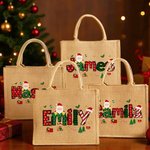 Bolsa de yute reutilizable personalizada con el nombre de Papá Noel y las letras navideñas para regalar a los niños.