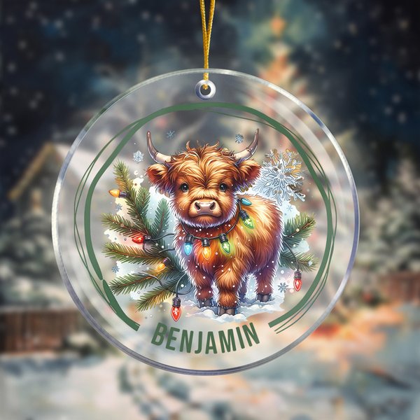 Personalized Cute Highland Cow Acrylic Ornament with Name Home Tree Decor Christmas Gift for Highland Cow Lovers