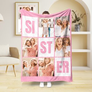 Personalisierte Neun-Quadrat-Gitter-Schwester weiche Decke mit 6 Fotos Home Decor Geburtstag Jahrestag Geschenk für Schwestern Besties