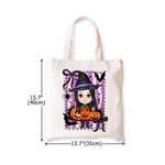 Personalized Cartoon Character Witch Pumpkin Reusable Canvas Tote Bag with Name Trick or Treat Halloween Party Gift for Boys Girls Women
