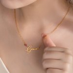 Personalised Elegant Name Birthstone Necklace Dainty Jewellery Birthday Anniversary Gift for Women