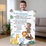 Personalized Cute Safari Animals Kid Face Photo Soft Throw Blanket with Text and Name Home Decor Birthday Gift for Boy Girl