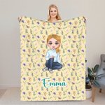 Couverture Personnalisée avec Nom Fleur de Naissance et Personnage de Dessin Animé Décoration d'Intérieur Cadeau Anniversaire pour Famille Amis