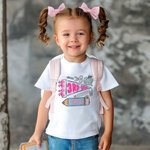 Personalisierte Bleistift Apfel Schere Buntstift Wimpel Kind T-Shirt mit Namen und Klasse zurück zu Schule Geburtstag Geschenk für Jungen Mädchen