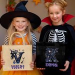 Personalisierte niedlichen Cartoon Hexe Ribbon Initial Jute Tote Tasche mit Namen Halloween Party Geschenk für Mädchen Frauen