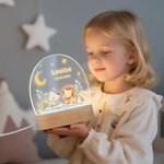 Personalised Cute Forest Animal Lion Elephant LED Night Light with Wooden Base and Name Nursery Decor Baby Shower Birthday Gift for Kids